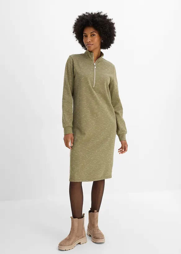 Sweatkleid mit Troyer in grün von vorne (Totalaufnahme) - bonprix Sweatkleid mit Troyer in grün von vorne (Totalaufnahme) - bonprix