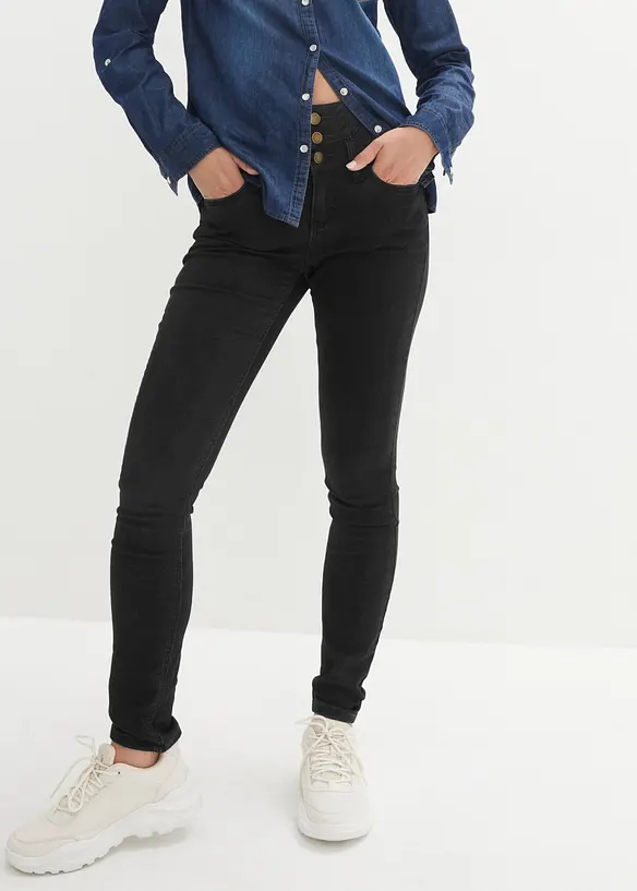 Wärmende Skinny Jeans High Waist, Shaping in schwarz von vorne - bonprix Wärmende Skinny Jeans High Waist, Shaping in schwarz von vorne - bonprix