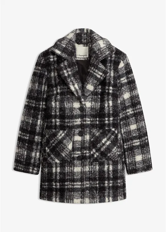 Teddyjacke in Wollimitat in schwarz von vorne - bonprix