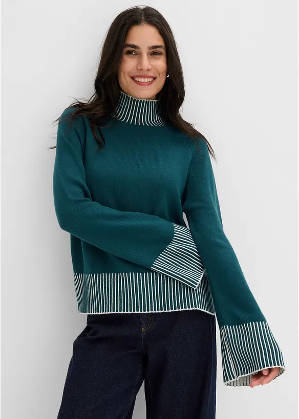 Stehkragenpullover aus weichem Kaschmir-Mix in petrol von vorne (im Anschnitt) - bonprix Stehkragenpullover aus weichem Kaschmir-Mix in petrol von vorne (im Anschnitt) - bonprix