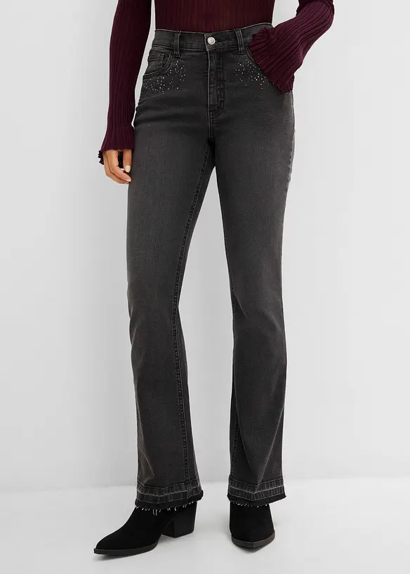 Bootcut-Jeans High Waist in schwarz von vorne - bonprix