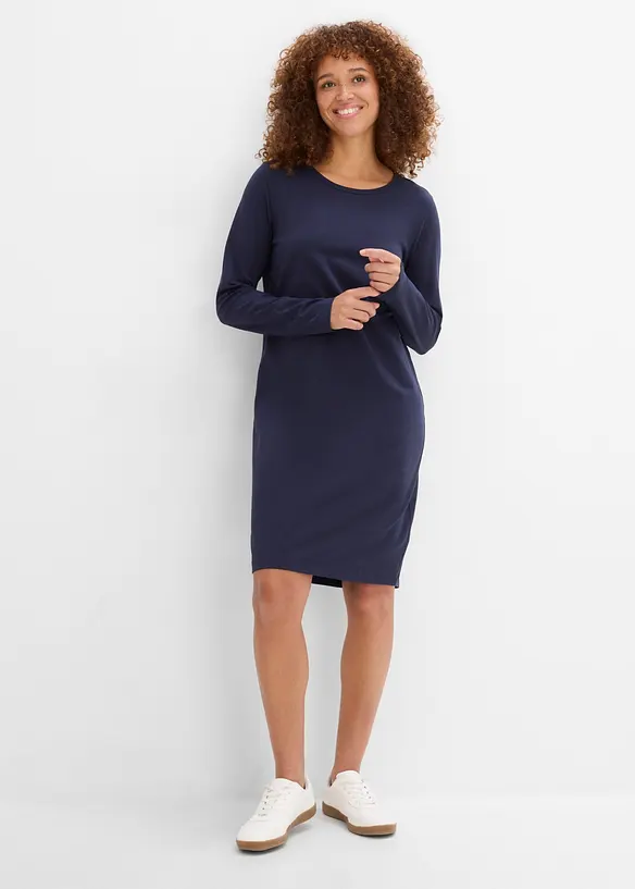 Jerseykleid aus Baumwolle mit Stretch (2er Pack) in blau von vorne (Totalaufnahme) - bonprix Jerseykleid aus Baumwolle mit Stretch (2er Pack) in blau von vorne (Totalaufnahme) - bonprix