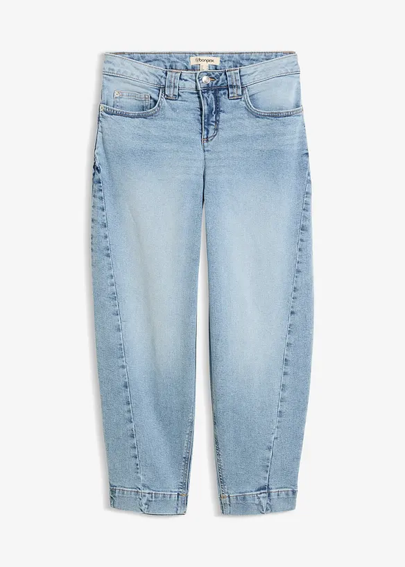 Barrel-Jeans, Mid Waist, cropped in blau von vorne - bonprix