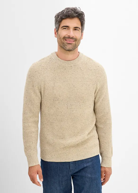 Grobstrick-Pullover in Regular Fit in beige von vorne (im Anschnitt) - bonprix