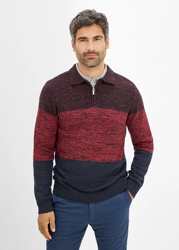 Feinstrickpullover mit Polokragen in rot von vorne (im Anschnitt) - bonprix