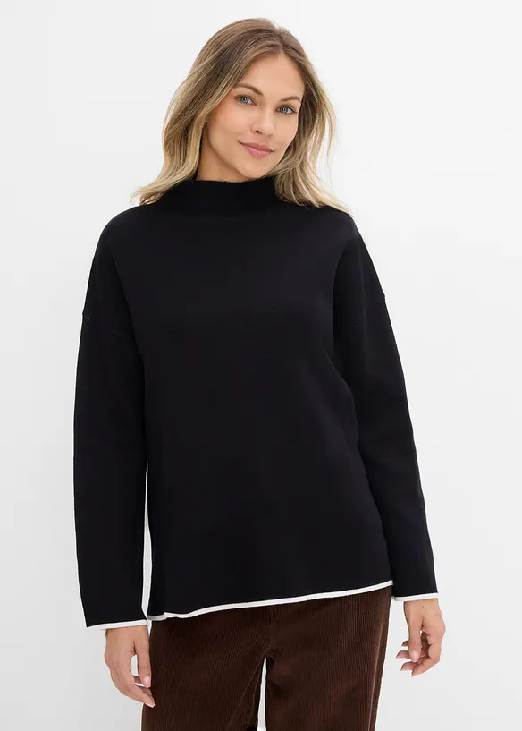 Wende-Pullover aus Feinstrick in schwarz von vorne (im Anschnitt) - bonprix Wende-Pullover aus Feinstrick in schwarz von vorne (im Anschnitt) - bonprix