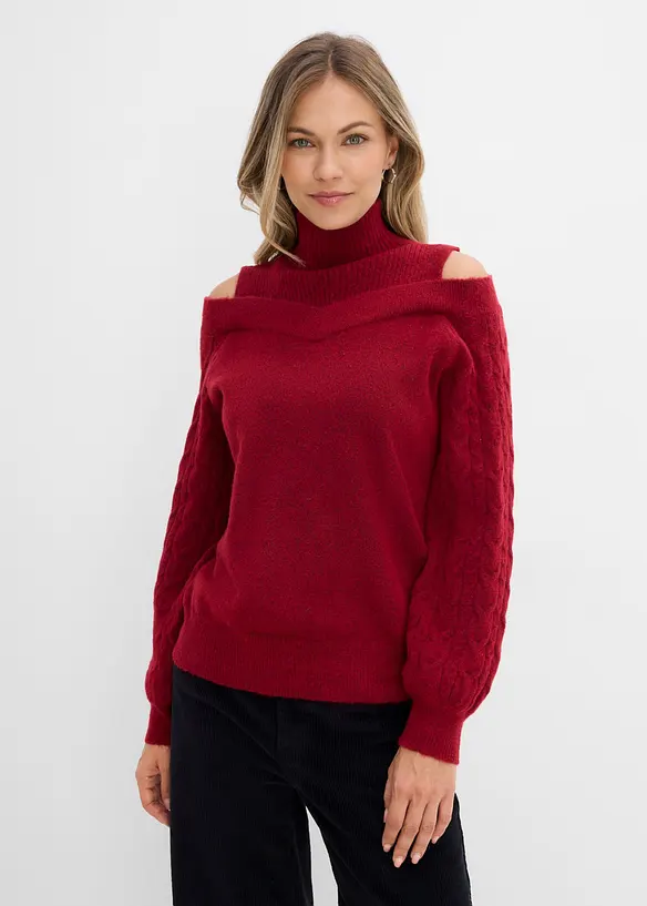 Schulterfreier Pullover in rot von vorne (im Anschnitt) - bonprix