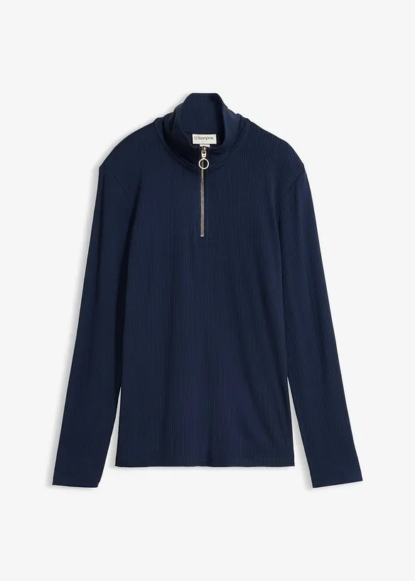 Rippshirt aus softem Viskose-Mix in blau von vorne - bonprix