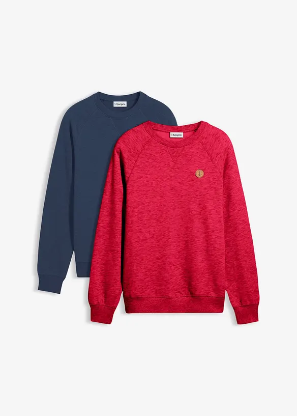 Sweatshirt aus weichem Baumwoll-Mix (2er Pack) in blau von vorne - bonprix