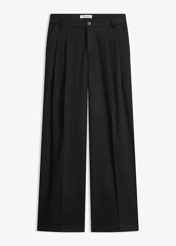 Weite Bundfaltenhose in schwarz von vorne - bonprix Weite Bundfaltenhose in schwarz von vorne - bonprix