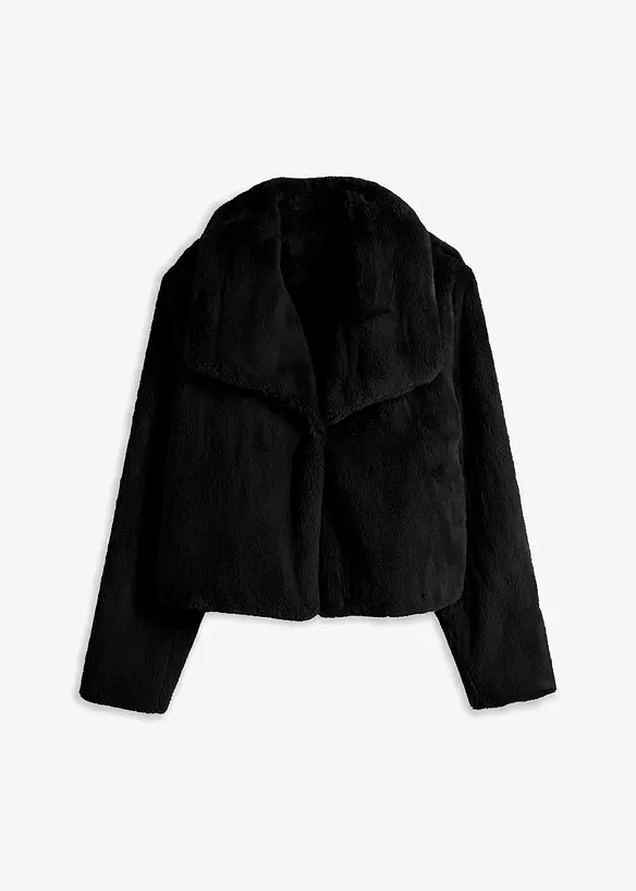 Kurze Fellimitat-Jacke in schwarz von vorne - bonprix