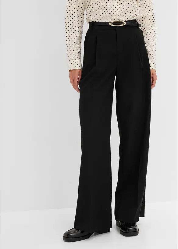 Weite Bundfaltenhose in schwarz von vorne - bonprix Weite Bundfaltenhose in schwarz von vorne - bonprix