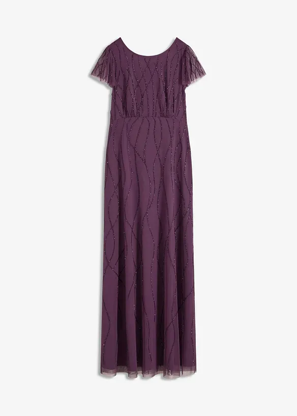 Maxikleid aus zartem Tüll mit Perlenstickerei in lila von vorne - bonprix