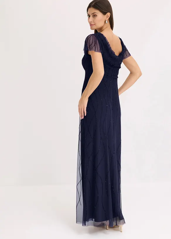 Maxikleid aus zartem Tüll mit Perlenstickerei in blau von hinten (Totalaufnahme) - bonprix Maxikleid aus zartem Tüll mit Perlenstickerei in blau von hinten (Totalaufnahme) - bonprix