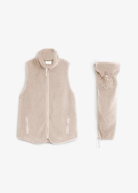 3-in-1 weiche Umstands-und Trageweste aus Teddyfleece in grau von vorne - bonprix