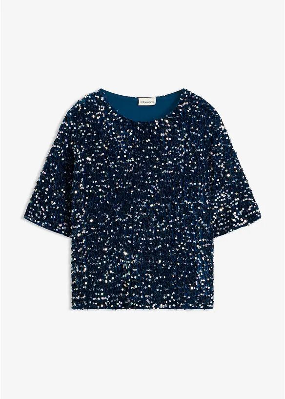 Pailletten-Shirt aus softem Samt in petrol von vorne - bonprix Pailletten-Shirt aus softem Samt in petrol von vorne - bonprix