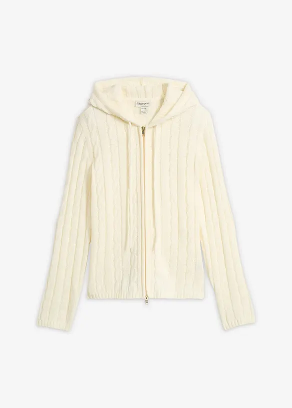 Strickjacke im Zopfmuster-Design in weiß von vorne - bonprix