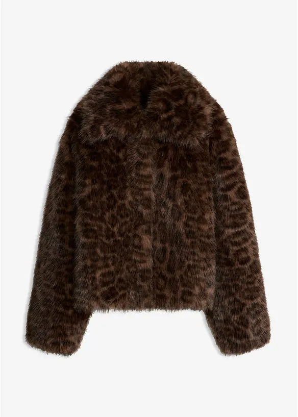 Kurze Fellimitat-Jacke in braun von vorne - bonprix