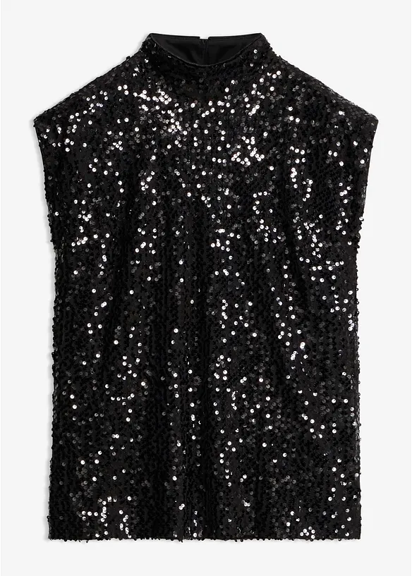Hochgeschlossenes Pailletten-Top in schwarz von vorne - bonprix Hochgeschlossenes Pailletten-Top in schwarz von vorne - bonprix