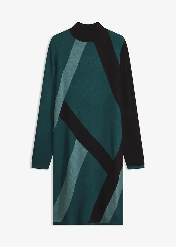Jacquard-Strickkleid mit modernen Streifen in petrol von vorne - bonprix Jacquard-Strickkleid mit modernen Streifen in petrol von vorne - bonprix