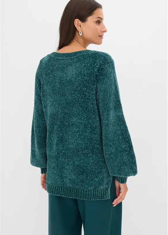 Chenille-Longpullover in petrol von hinten (im Anschnitt) - bonprix