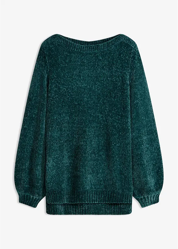 Chenille-Longpullover in petrol von vorne - bonprix