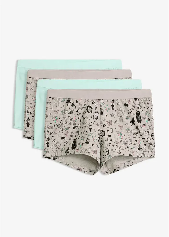 Damen Boxer mit weicher Baumwolle (4er Pack) in grau von vorne - bonprix
