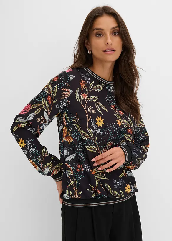 Blusenshirt mit Rundhals-Ausschnitt in schwarz von vorne (im Anschnitt) - bonprix Blusenshirt mit Rundhals-Ausschnitt in schwarz von vorne (im Anschnitt) - bonprix