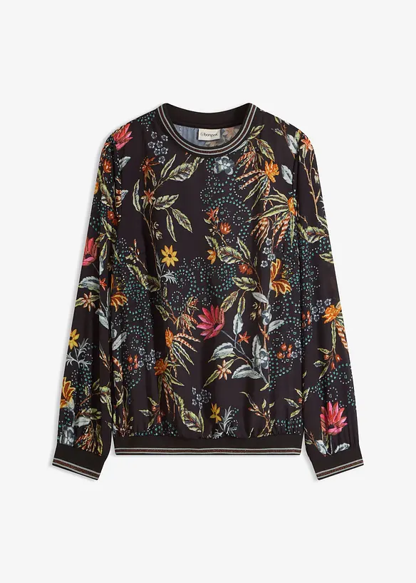 Blusenshirt mit Rundhals-Ausschnitt in schwarz von vorne - bonprix Blusenshirt mit Rundhals-Ausschnitt in schwarz von vorne - bonprix