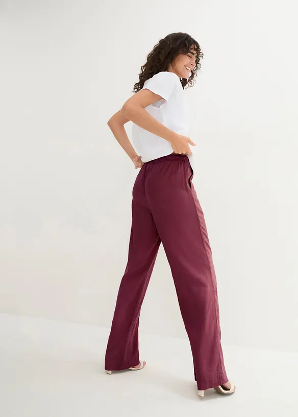Palazzo-Hose aus leichtem Leinen-Viskose-Mix in rot von hinten - bonprix