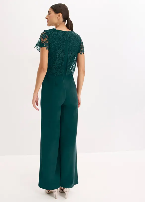 Jumpsuit aus softem Scuba mit Spitze in grün von hinten (Totalaufnahme) - bonprix