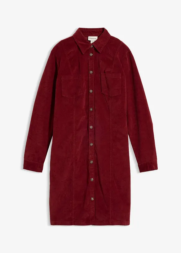 Cord-Hemdblusenkleid aus Baumwoll-Mix in rot von vorne - bonprix
