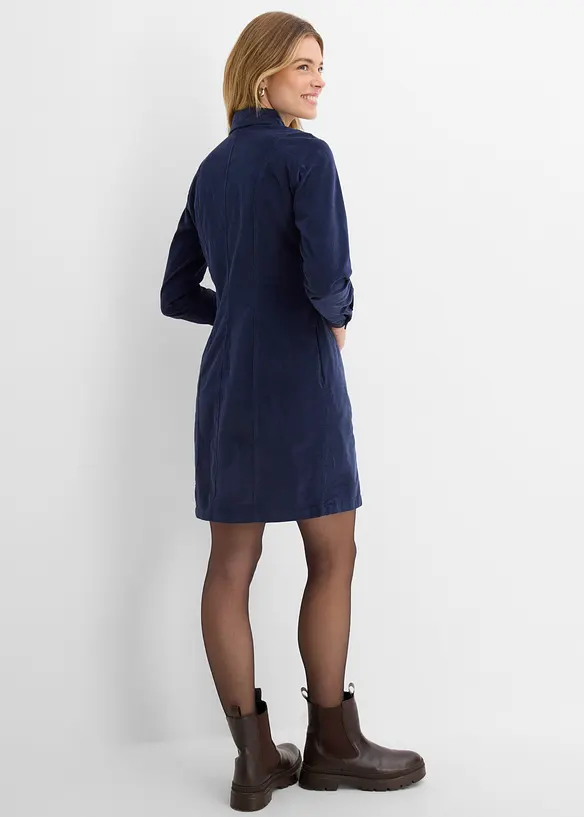 Cord-Hemdblusenkleid aus Baumwoll-Mix in blau von hinten (Totalaufnahme) - bonprix