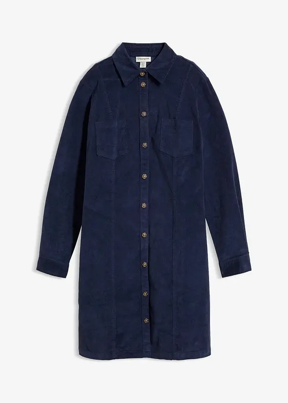 Cord-Hemdblusenkleid aus Baumwoll-Mix in blau von vorne - bonprix
