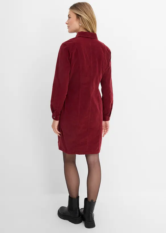 Cord-Hemdblusenkleid aus Baumwoll-Mix in rot von hinten (Totalaufnahme) - bonprix