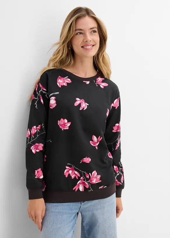 Sweatshirt aus reiner Baumwolle, locker geschnitten in schwarz von vorne (im Anschnitt) - bonprix Sweatshirt aus reiner Baumwolle, locker geschnitten in schwarz von vorne (im Anschnitt) - bonprix