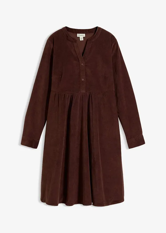 Cord-Kleid aus elastischem Baumwoll-Mix in braun von vorne - bonprix