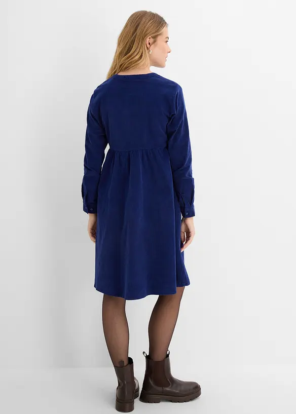 Cord-Kleid aus elastischem Baumwoll-Mix in blau von hinten (Totalaufnahme) - bonprix