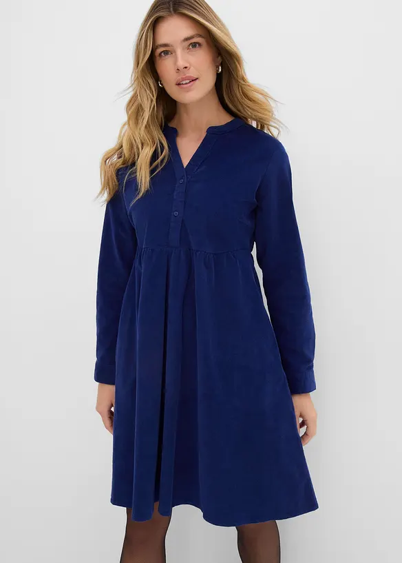 Cord-Kleid aus elastischem Baumwoll-Mix in blau von vorne (Totalaufnahme) - bonprix