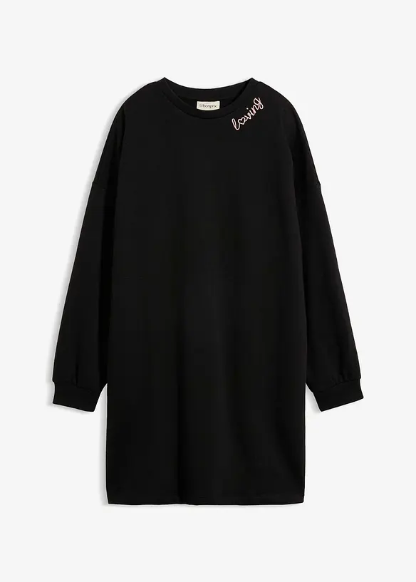 Oversized Sweatkleid in schwarz von vorne - bonprix