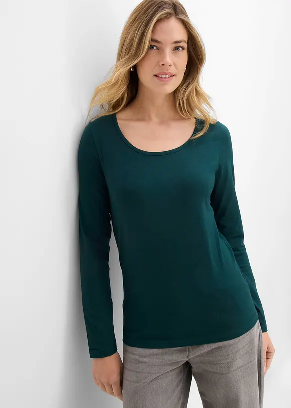 Langarmshirt in petrol von vorne (im Anschnitt) - bonprix