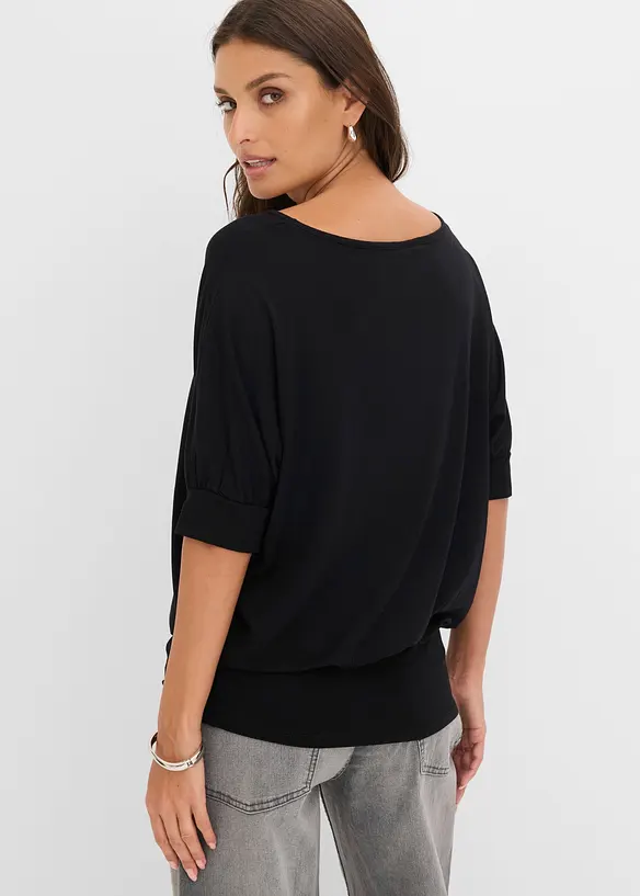 Shirt aus fließendem Viskose-Mix in schwarz von hinten (im Anschnitt) - bonprix