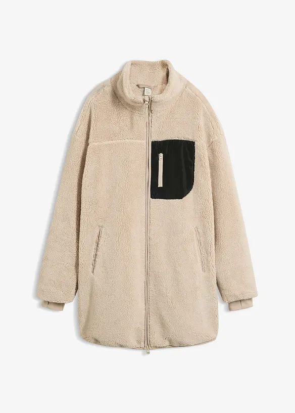 Teddy-Fleece-Jacke in grau von vorne - bonprix