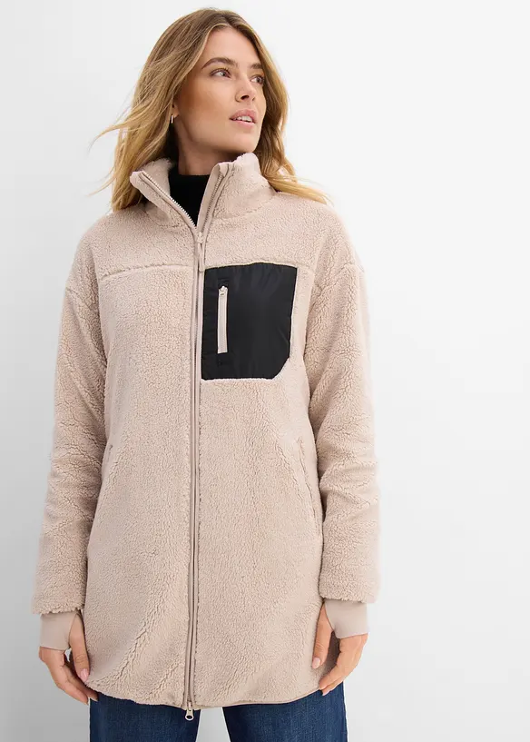 Teddy-Fleece-Jacke in grau von vorne (im Anschnitt) - bonprix