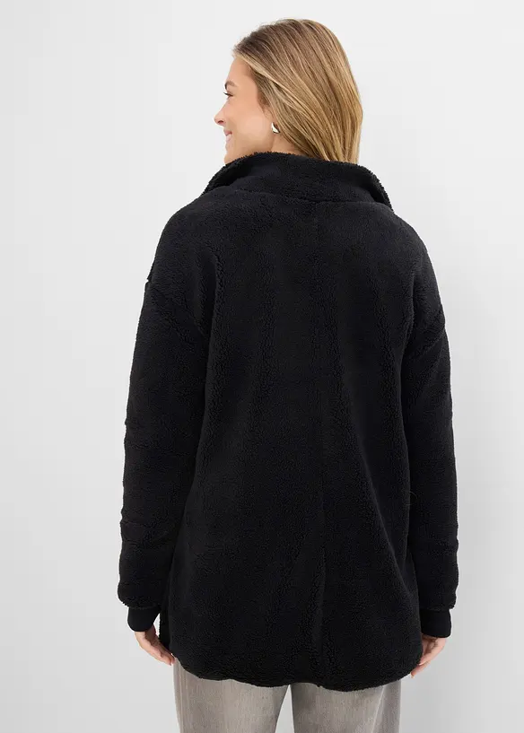 Teddy-Fleece-Jacke in schwarz von hinten (im Anschnitt) - bonprix
