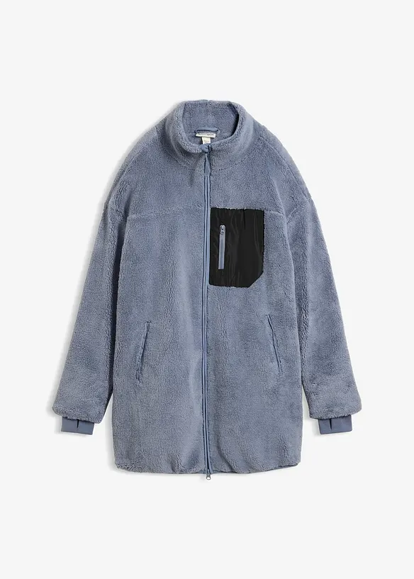 Teddy-Fleece-Jacke in blau von vorne - bonprix