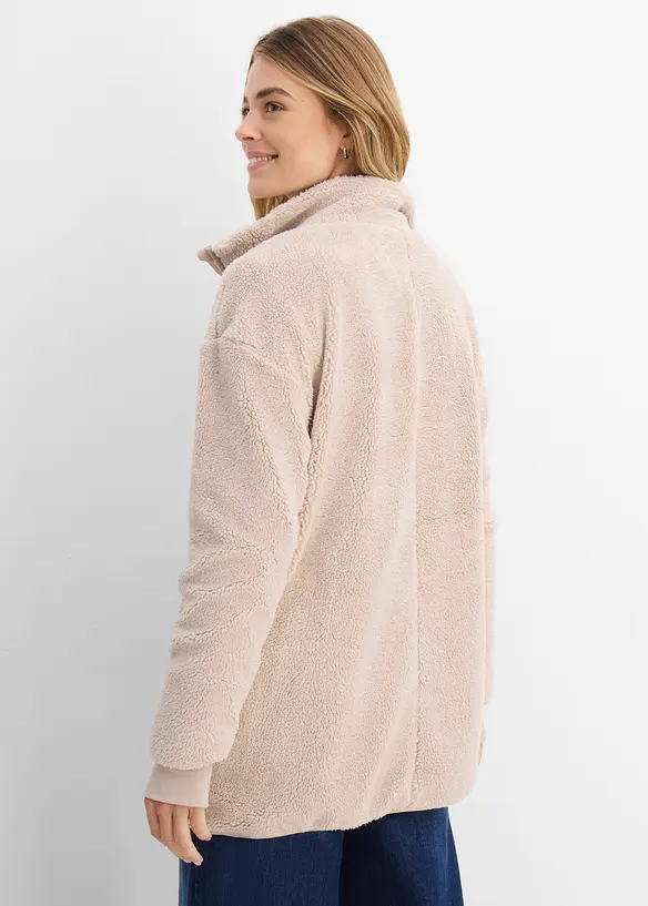 Teddy-Fleece-Jacke in grau von hinten (im Anschnitt) - bonprix