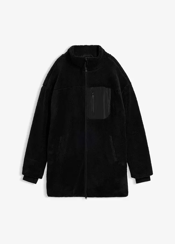 Teddy-Fleece-Jacke in schwarz von vorne - bonprix