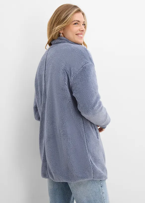 Teddy-Fleece-Jacke in blau von hinten (im Anschnitt) - bonprix