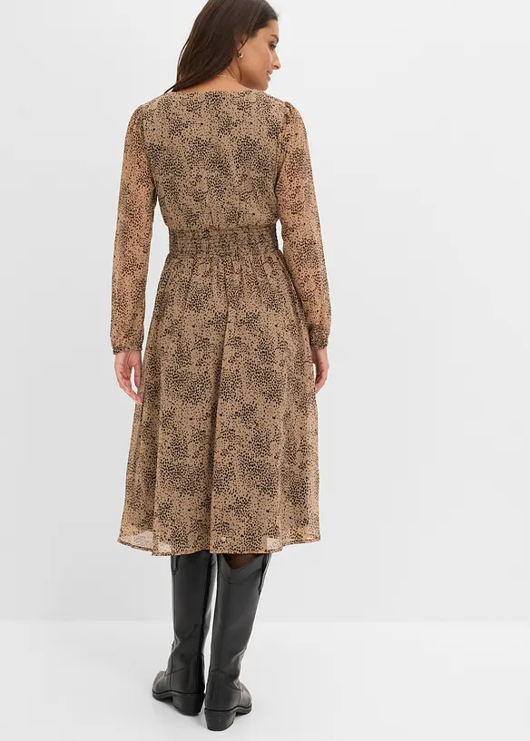 Chiffonkleid mit elastischem Bund in braun von hinten (Totalaufnahme) - bonprix
